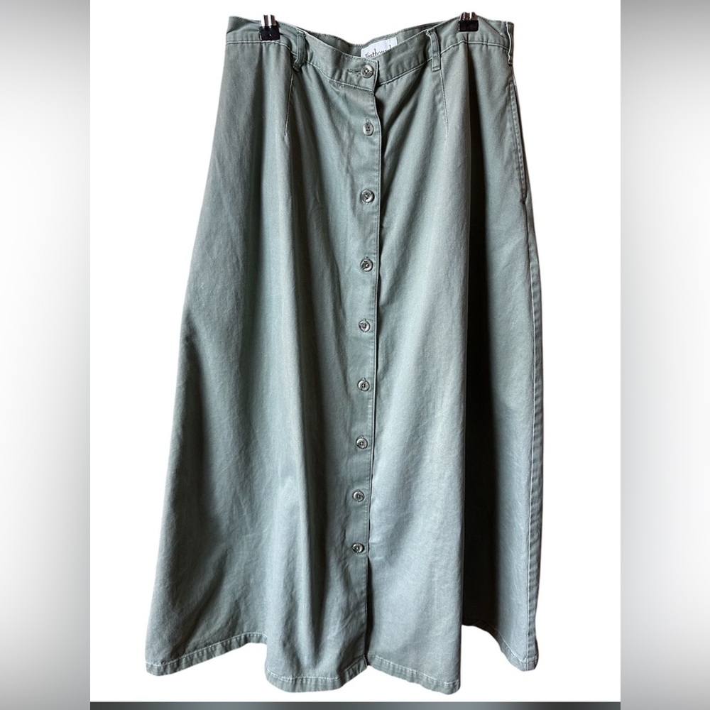 Vintage Olive Green Button-Down Skirt 100% Cotton
